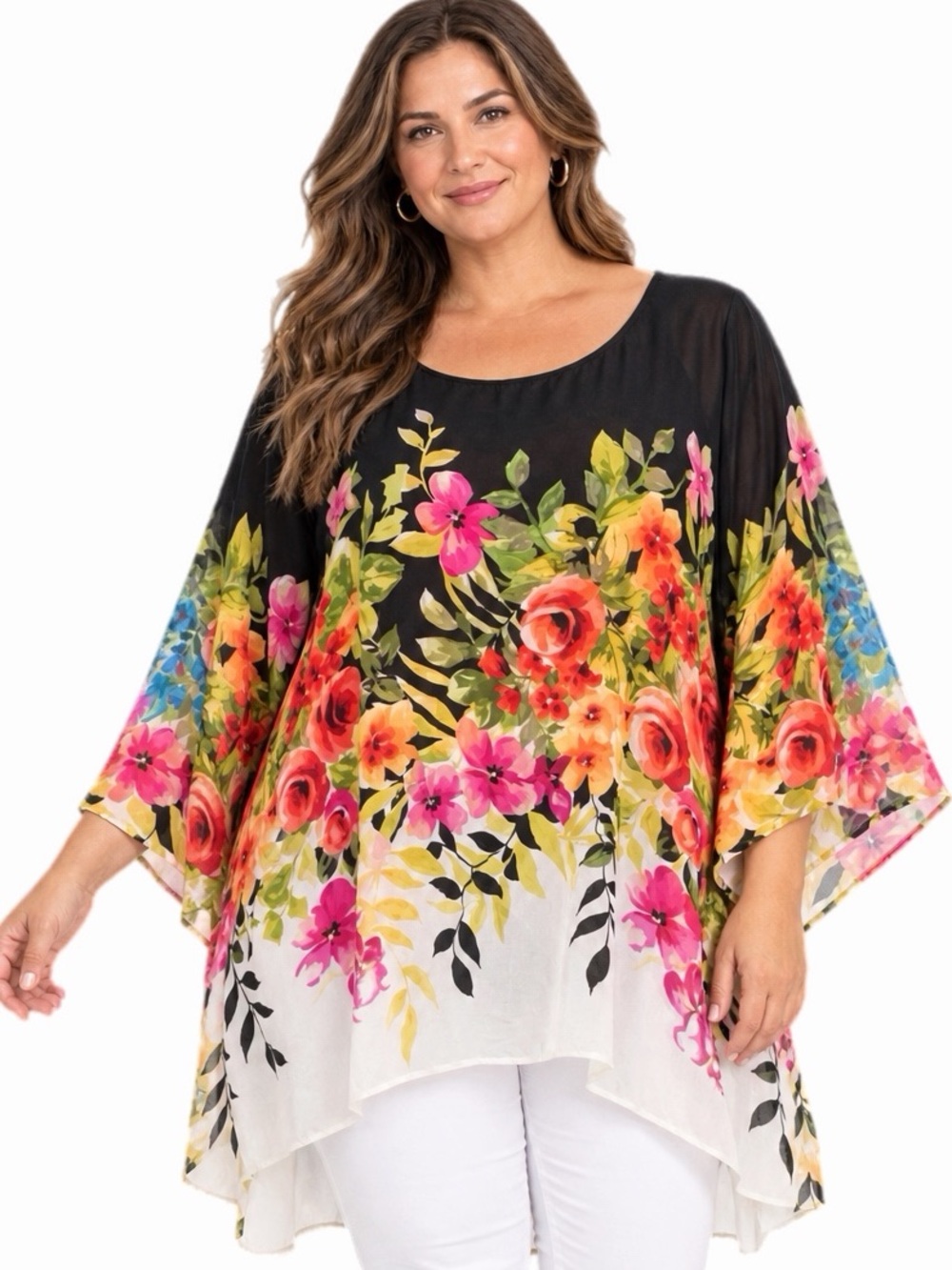 JOHNNY WAS NEW WITH TAGS Betty Blouse Multi Floral Cupra Rayon Tunic Size 2X